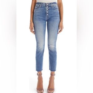 MOTHER Pixie Dazzler Ankle Fray Straight Leg Jean In Love Pops Made In USA Sz 32